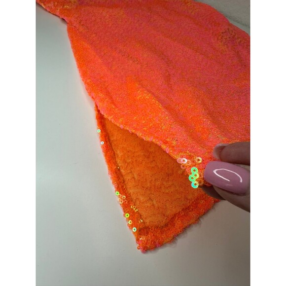 Revolution Dancewear Play That Song RC25762 Neon Orange Sequin Dress L Halloween - Picture 5 of 14